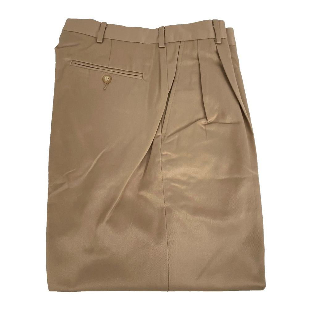 NWT Lands' End Dress Pants Mens 30 x 34 Pleated Organic Cotton Twill Camel Khaki